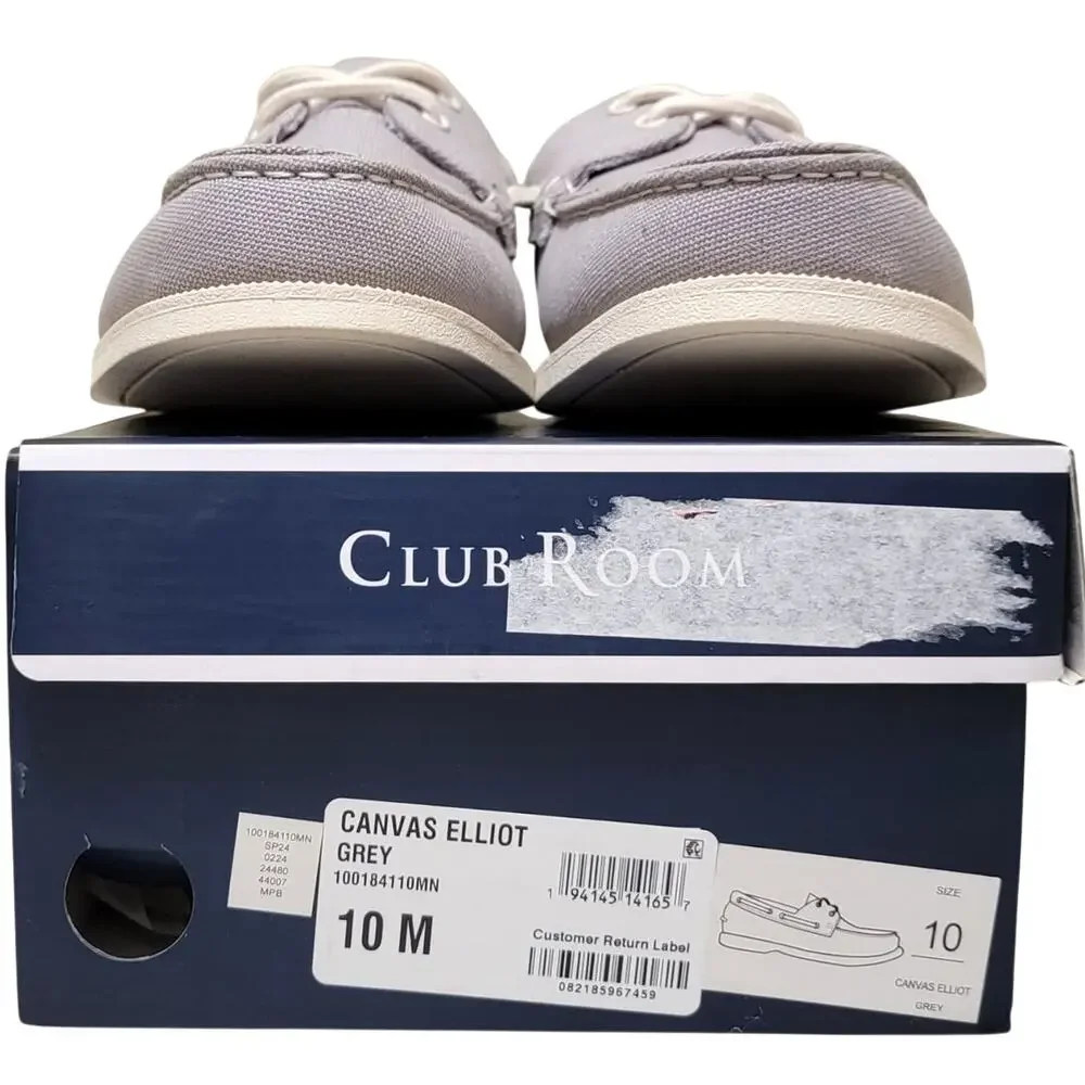 Club Room Men 2-Eye Casual Boat Shoes Elliot Size US 10M Grey Canvas